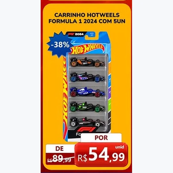 Carrinho Hotwheels Formula 1 2024 5 un