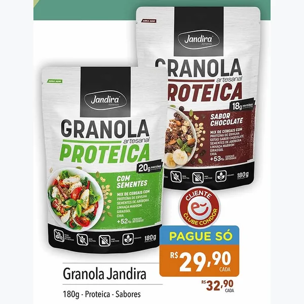 Recorte do encarte de Granola Proteica Sabor Chocolate Jandira 180 g