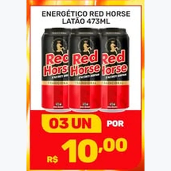 Recorte do encarte de Energético Red Horse 3 un × 473 ml