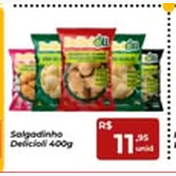 Recorte do encarte de Salgadinho Delicioli 400 g