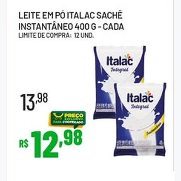 Recorte do encarte de Leite em Pó Instantâneo Italac 400 g