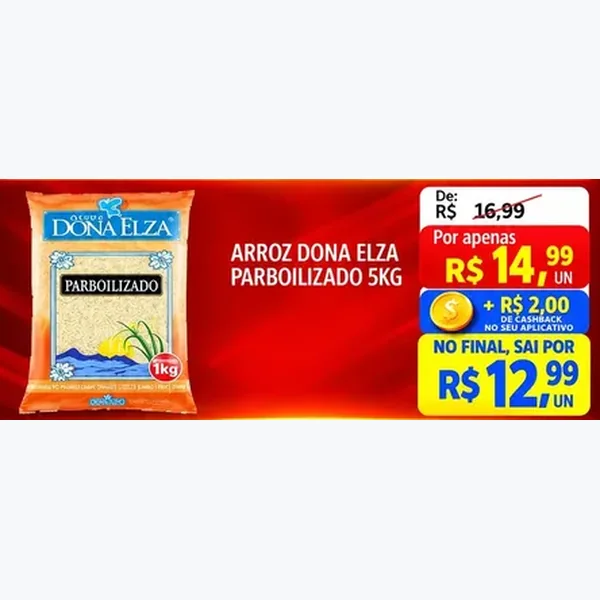 Recorte do encarte de Arroz Parboilizado Dona Elza 5 kg