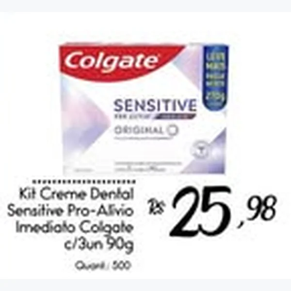 Recorte do encarte de Creme Dental Sensitive Pro-alívio Colgate 3 un × 90 g