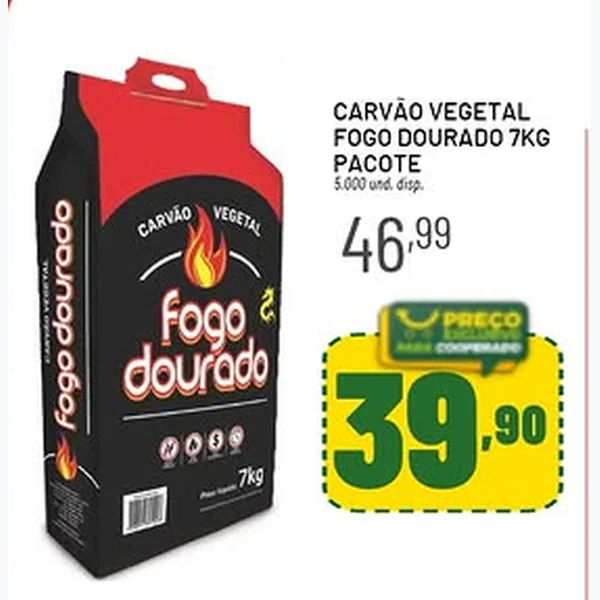 Recorte do encarte de Carvão Vegetal Fogo Dourado 7 kg