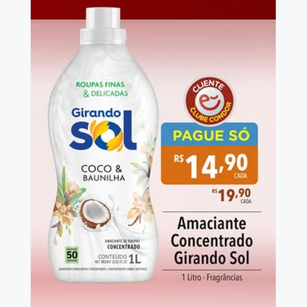Amaciante Concentrado Coco & Baunilha Girando Sol 1 L