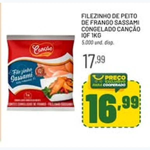 Filézinho de Peito de Frango Sassami Congelado Iqf Canção 1 kg