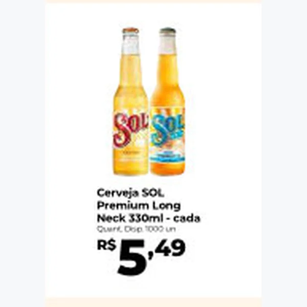 Recorte do encarte de Cerveja Premium Long Neck Sol 330 ml