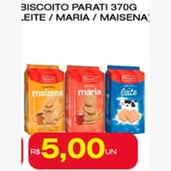 Recorte do encarte de Biscoito Leite Parati 370 g