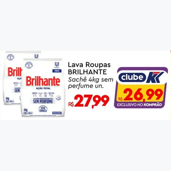 Recorte do encarte de Lava Roupas Ação Total sem Perfume Brilhante 4 kg