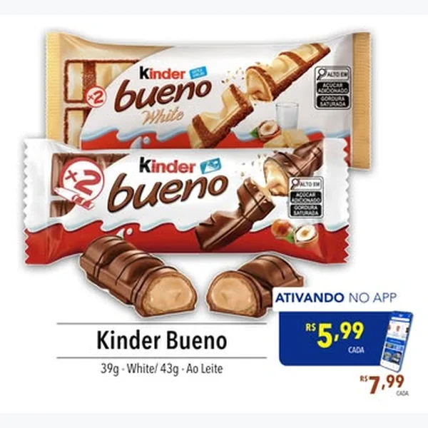 Chocolate Bueno ao Leite Kinder 43 g