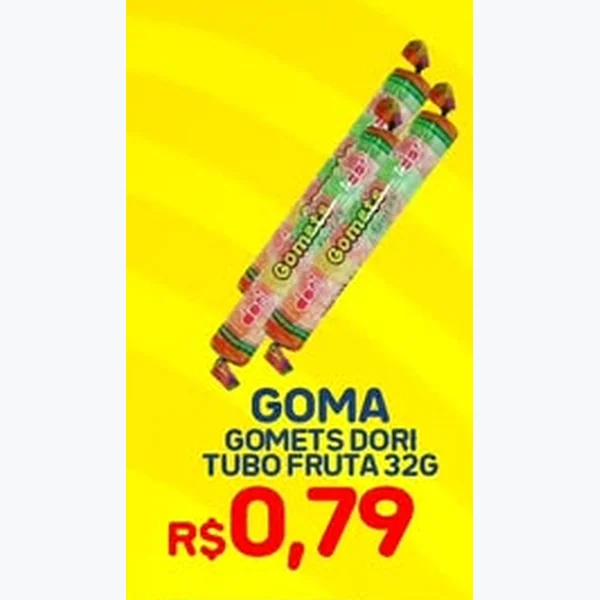 Recorte do encarte de Goma Tubo Fruta Dori 32 g