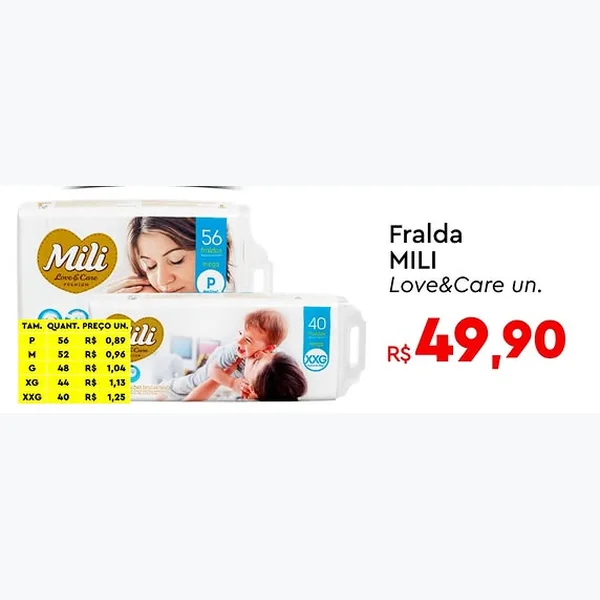 Recorte do encarte de Fralda Love&care Mili