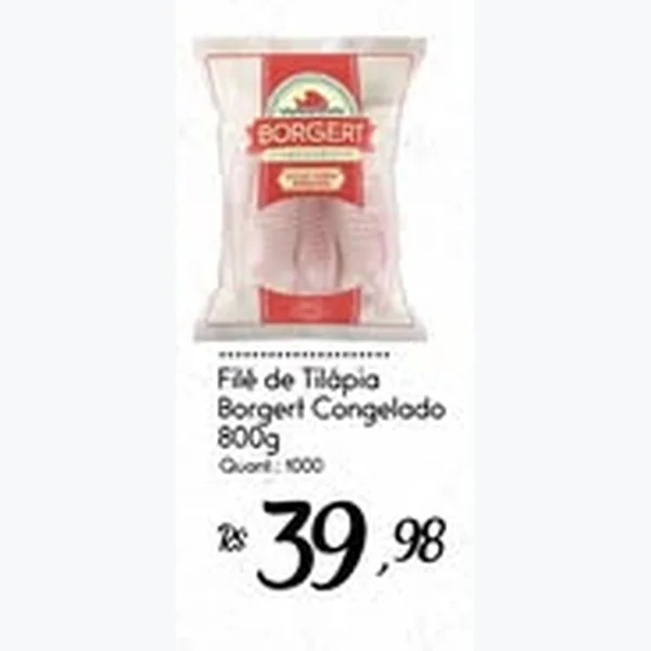 Recorte do encarte de Filé de Tilápia Congelado Borgert 800 g
