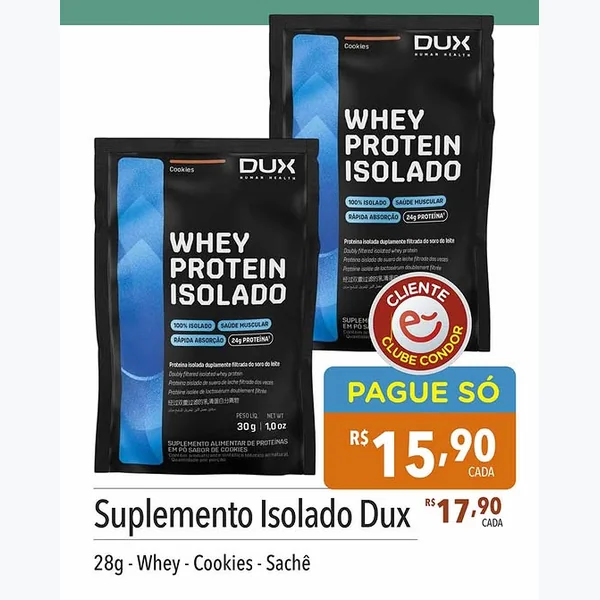 Recorte do encarte de Whey Protein Isolado Dux 30 g