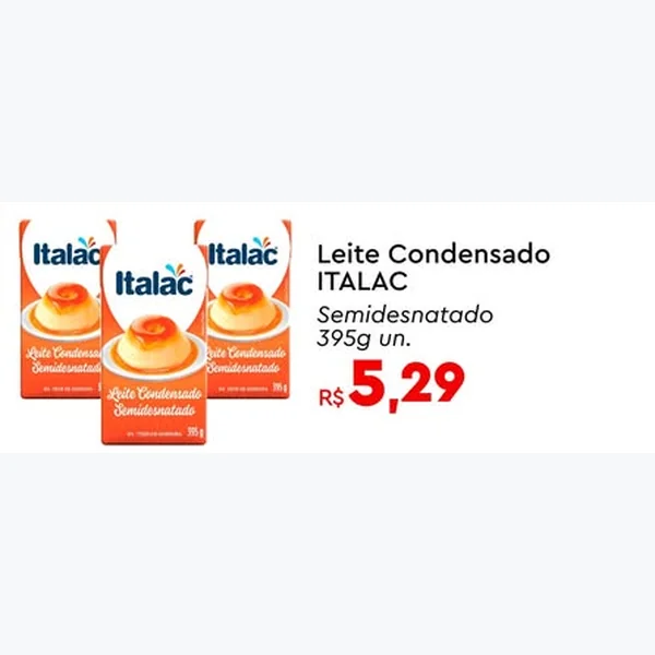 Recorte do encarte de Leite Condensado Semidesnatado ITALAC 395 g