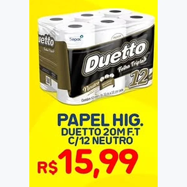 Recorte do encarte de Papel Higiênico Folha Tripla Duetto 12 un × 20 un