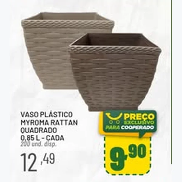 Vaso Plástico Myroma Rattan Quadrado 0,85 L