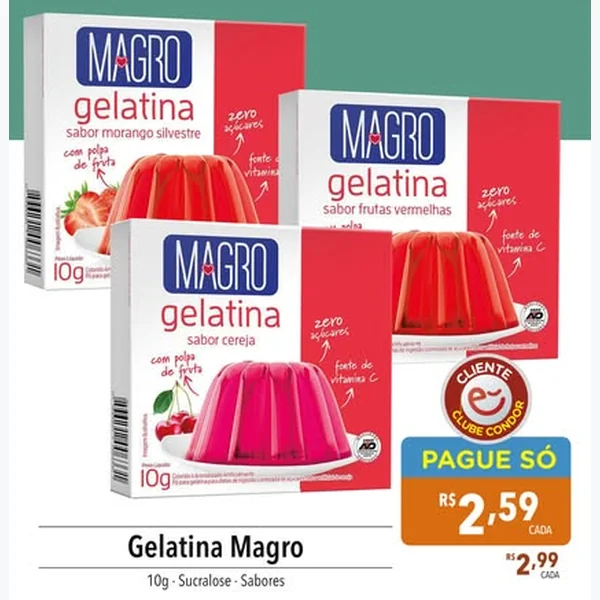 Gelatina Sabor Cereja Magro 10 g