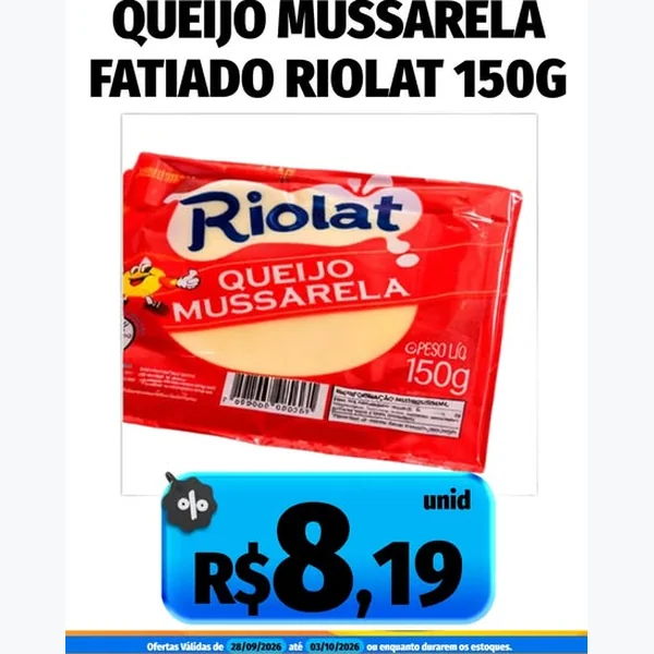Queijo Mussarela Fatiado Riolat 150 g