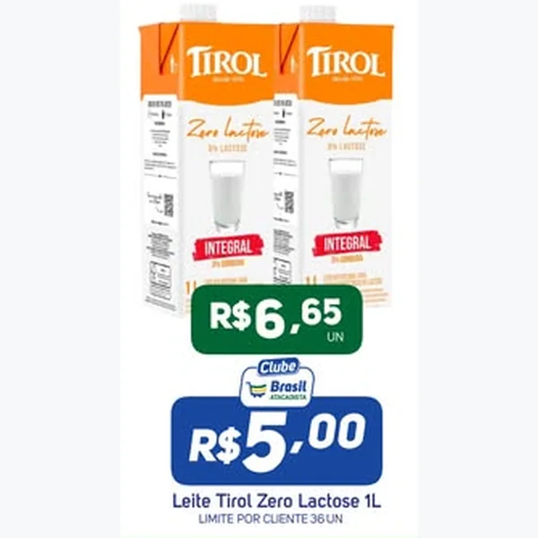 Recorte do encarte de Leite Integral Zero Lactose Tirol 1 L