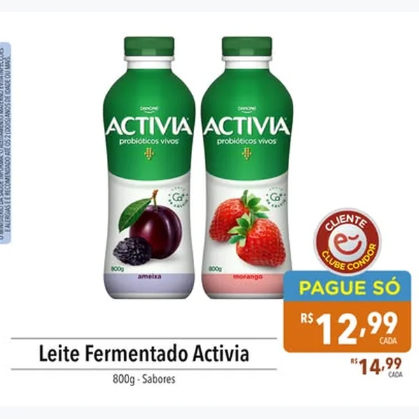 Recorte do encarte de Leite Fermentado Morango Activia 800 g