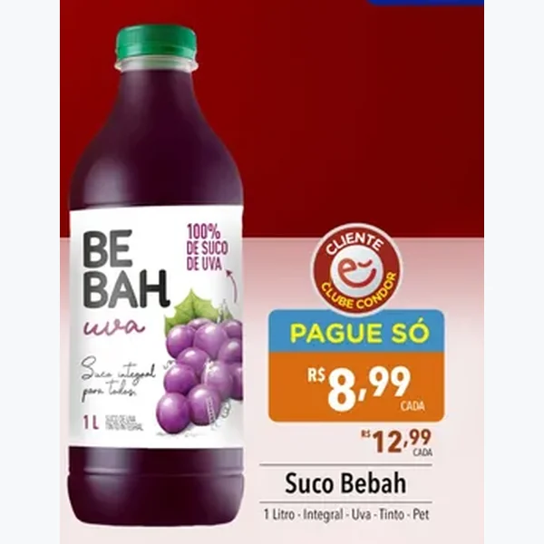Recorte do encarte de Suco de Uva Integral Bebah 1 L