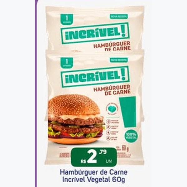 Recorte do encarte de Hambúrguer de Carne Vegetal Incrível 60 g