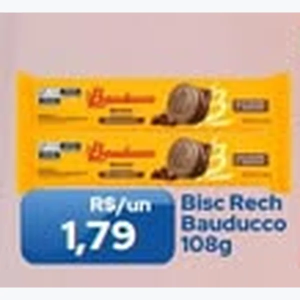 Recorte do encarte de Biscoito Recheado Bauducco 108 g