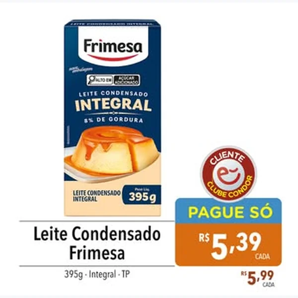 Recorte do encarte de Leite Condensado Integral Frimesa 395 g
