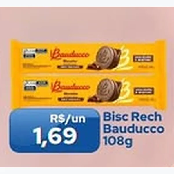 Recorte do encarte de Biscoito Recheado Bauducco 108 g