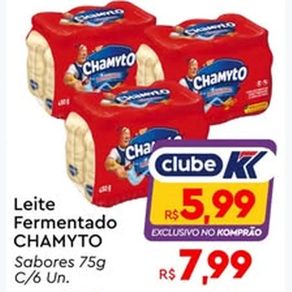 Recorte do encarte de Leite Fermentado Chamyto 6 un × 75 g