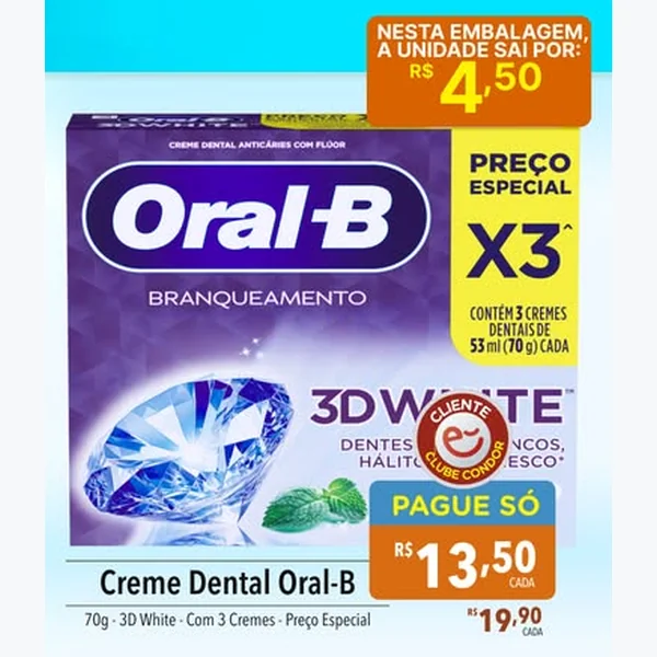 Creme Dental 3d White Oral-B 3 un × 70 g