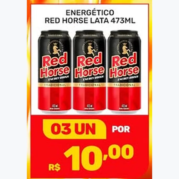 Recorte do encarte de Energético Tradicional Red Horse 473 ml
