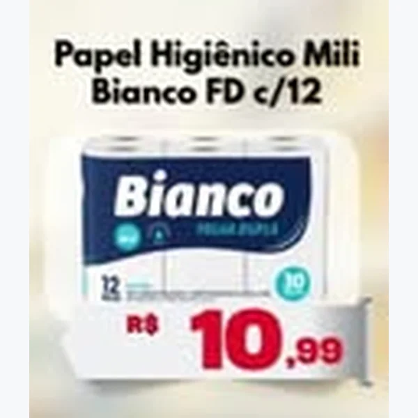 Recorte do encarte de Papel Higiênico Mili 12 un