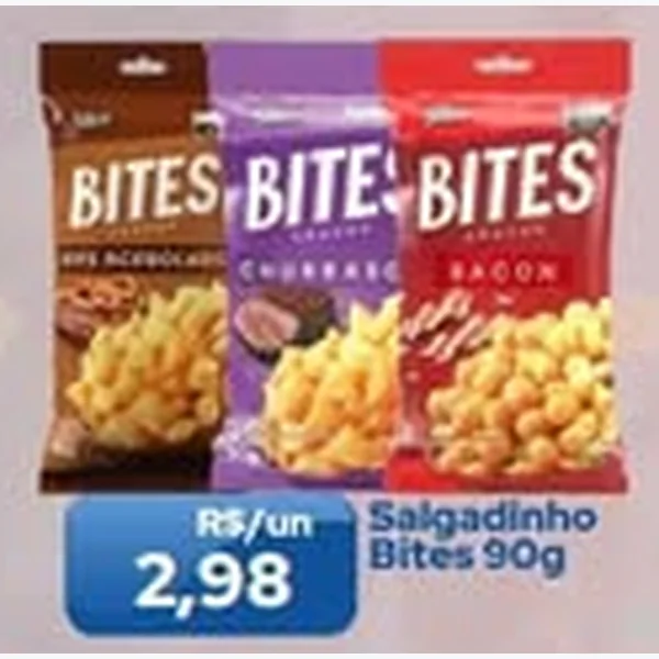 Recorte do encarte de Salgadinho Bites 90 g