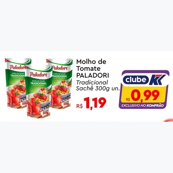 Recorte do encarte de Molho de Tomate Tradicional Paladori 300 g