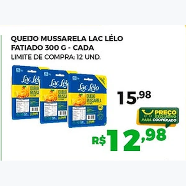 Recorte do encarte de Queijo Mussarela Fatiado Lac Lélo 300 g