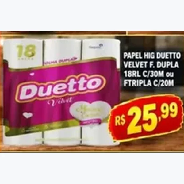 Papel Higiênico Velvet Duetto 18 un × 30 un
