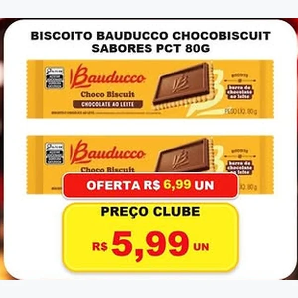 Recorte do encarte de Biscoito Chocobiscuit Bauducco 80 g