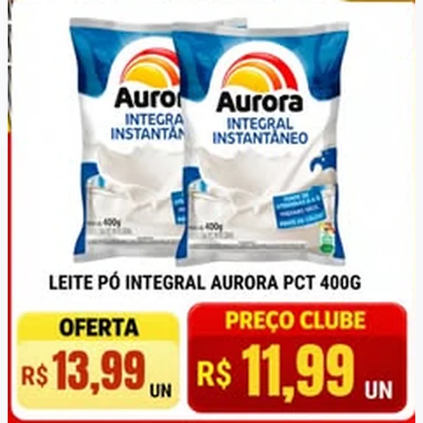 Recorte do encarte de Leite em Pó Integral Instantâneo Aurora 400 g