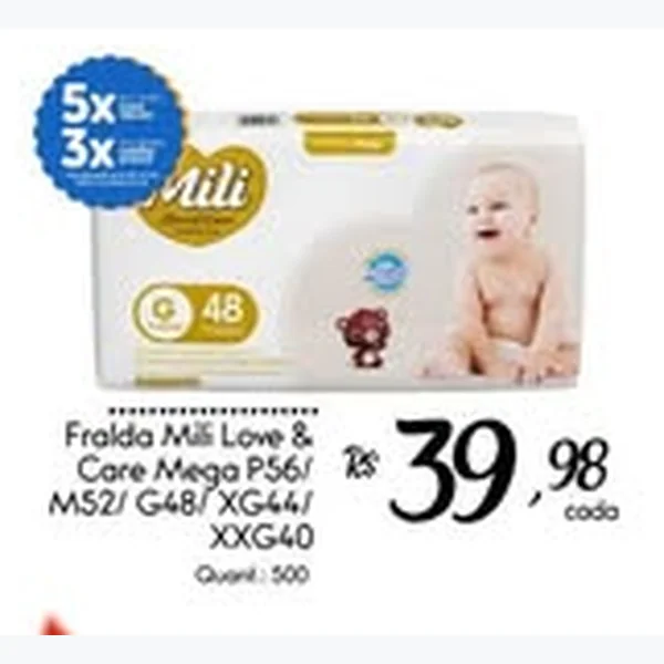 Recorte do encarte de Fralda Love & Care Mega Mili