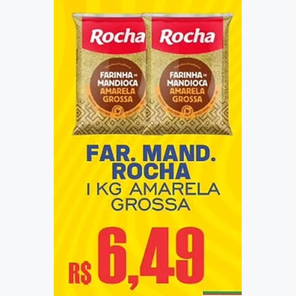Recorte do encarte de Farinha de Mandioca Amarela Grossa Rocha 1 kg
