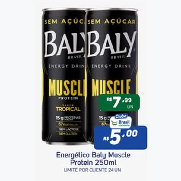 Recorte do encarte de Energético Muscle Protein Baly 250 ml