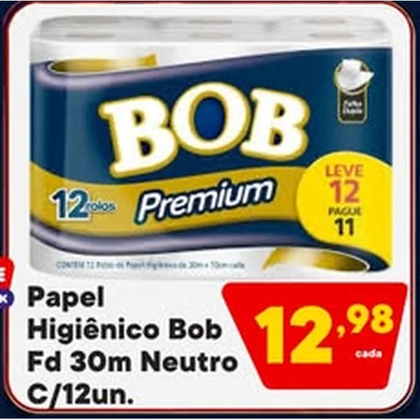 Papel Higiênico Premium Neutro Bob 12 un × 30 un