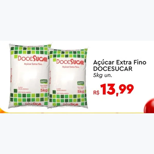 Recorte do encarte de Açúcar Extra Fino Docesucar 5 kg