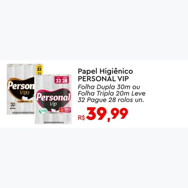 Recorte do encarte de Papel Higiênico Folha Tripla Personal 32 un × 20 un