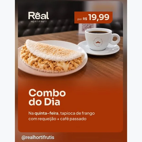 Recorte do encarte de Combo Tapioca de Frango com Requeijão e Café Passado