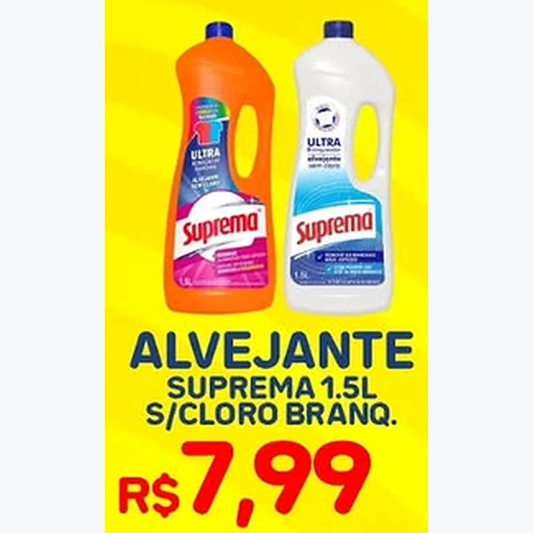 Recorte do encarte de Alvejante Ultra S/cloro Branqueador Suprema 1,5 L