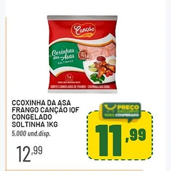 Recorte do encarte de Coxinha da Asa de Frango Congelado Iqf Soltinha Canção 1 kg
