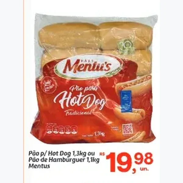 Recorte do encarte de Pão para Hot Dog Mentus 1,3 kg